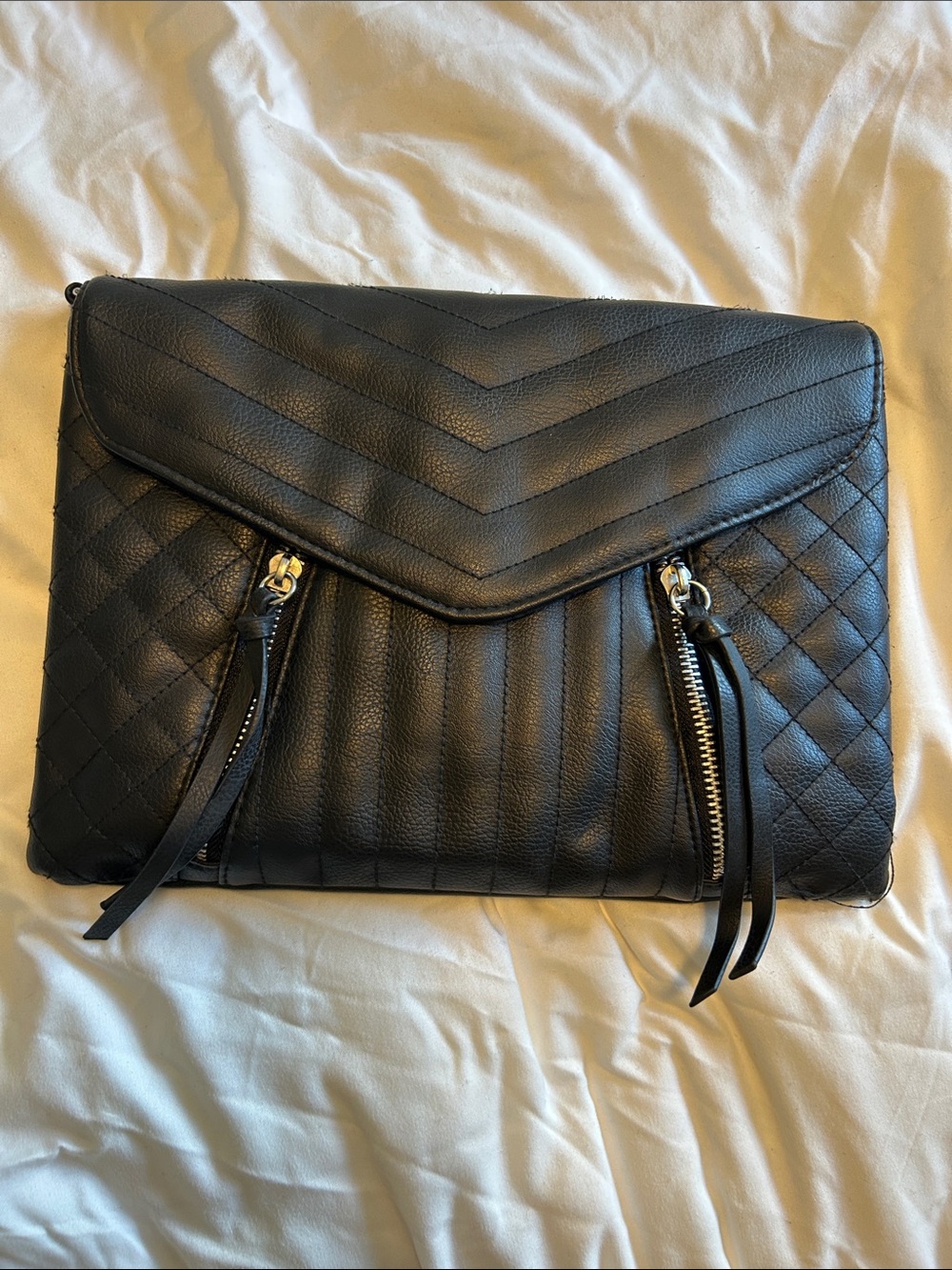 Maurices Black Quilted Envelope Clutch with Zipper Tassels
